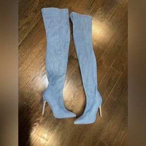 Blue Jean Thigh High Heeled Boots